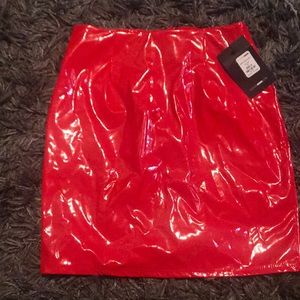 Red leather skirt